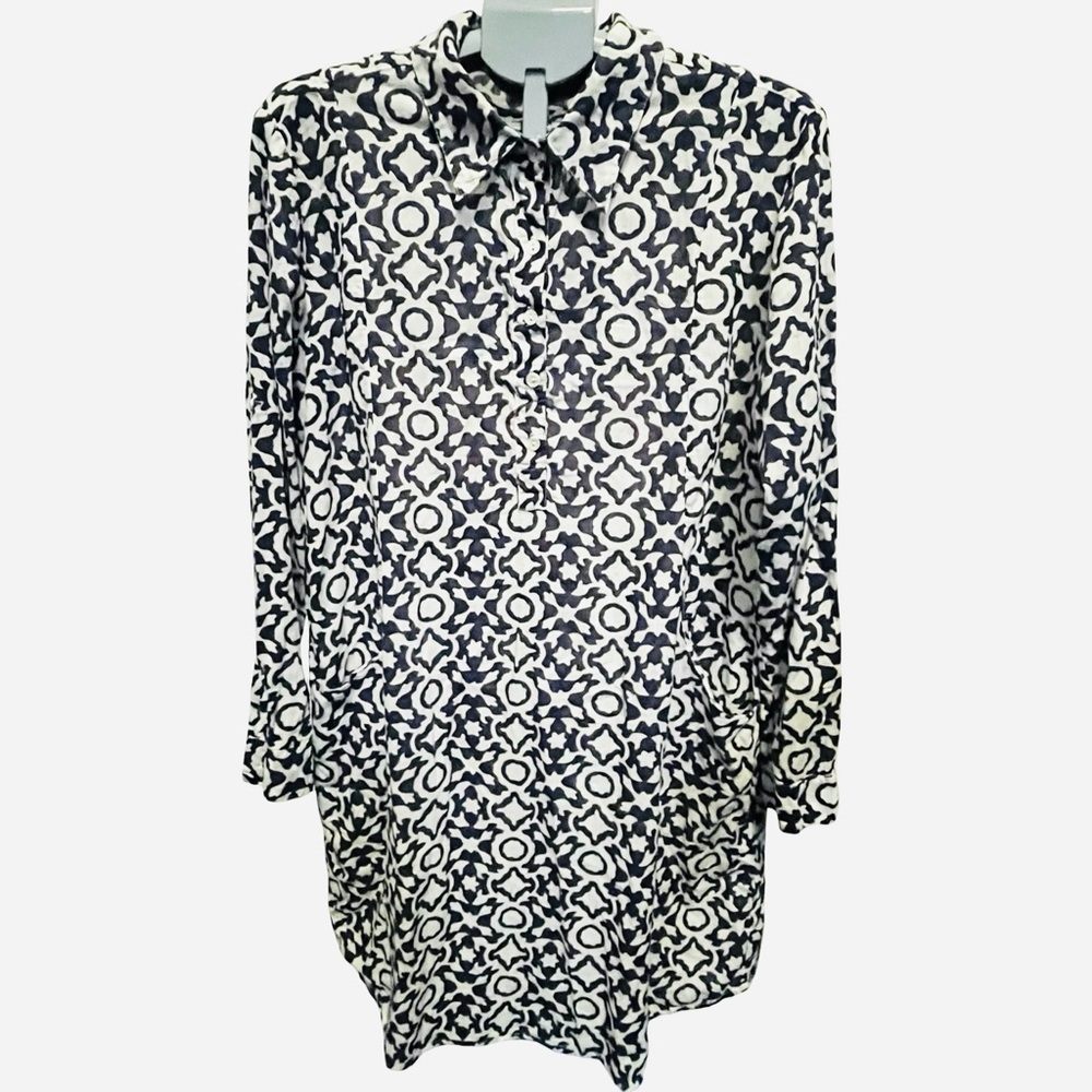 ROBERTA ROLLER RABBIT Geometric Long-Sleeve Shirt Dress, Size XL.